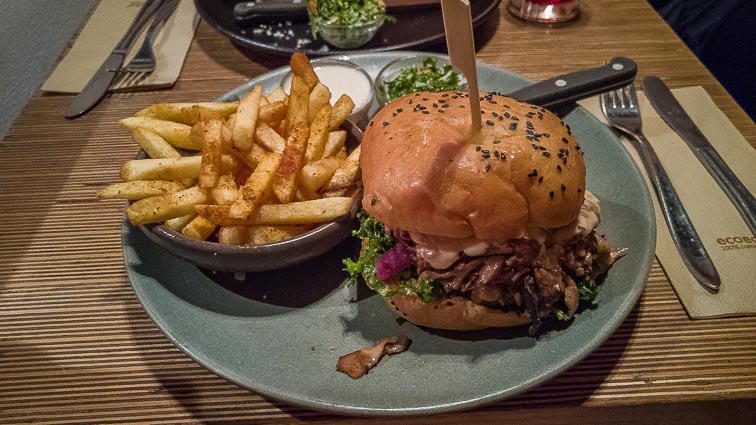 Mushroom burger with fries at Souls, a terrific vegan restaurants. The best bars and restaurants in Copenhagen